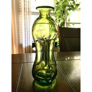 Vintage Danish Holmegaard Green Glass Kluk Kluk Vase Jacob Bang MCM Art Glass 7"